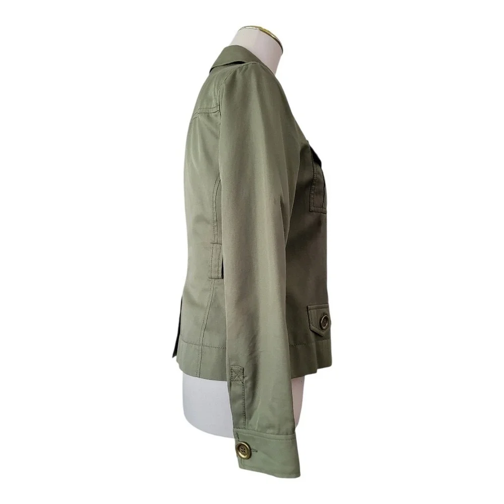 Michael Michael Kors Olive Green‎ Utility Jacket Size 4P Cotton Button Front...